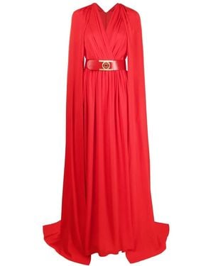 Elie Saab Belted Cape-Effect Silk Gown - Red