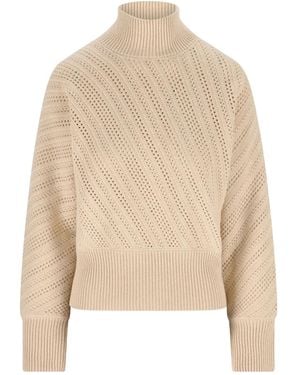 Fendi High-Neck Honeycomb-Knit Turtleneck - Natural