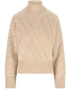 Fendi High-Neck Honeycomb-Knit Turtleneck - Natural