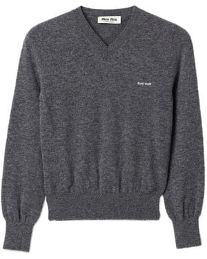 Miu Miu V-Neck Wool Cardigan - Grey