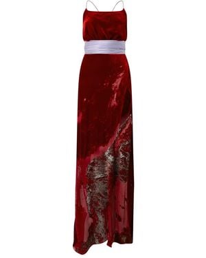 Roberto Cavalli Marine-Print Slit Maxi Dress - Red