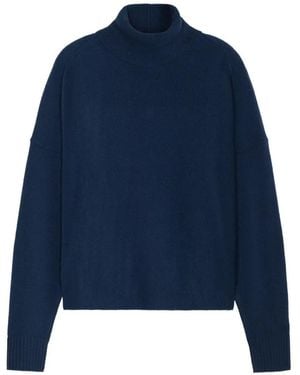 Closed Roll-Neck Drop-Shoulder Sweater - Blue