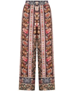 Pierre Louis Mascia Aloe Floral-Print Silk Palazzo Trousers - White