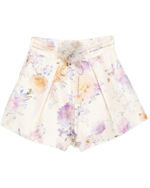 Zimmermann Pantalones Cortos Luna Con Motivo Floral - Blanco