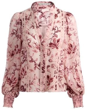 Alice + Olivia Arlette Floral Lace-Trim Blouse - Pink