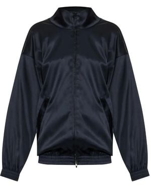 Balenciaga Satin Zip-Up Bomber Jacket - Blue