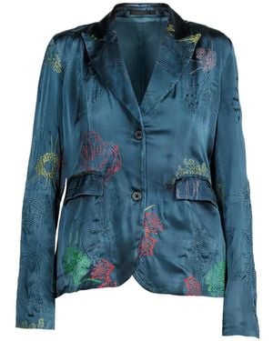Avant Toi Poppy-Embroidered Single-Breasted Blazer - Blue
