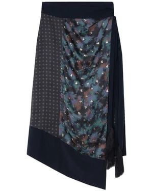 3.1 Phillip Lim Falda Midi Desert Flower Drapeada - Azul