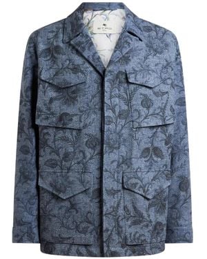 Etro Floral-Print Jacket - Blue