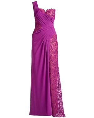 Tadashi Shoji One-Shoulder Lace-Panel Maxi Dress - Purple
