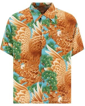 Sun Surf Eagle-Print Shirt - Brown