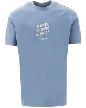 Emporio Armani Text Print T-Shirt - Blue