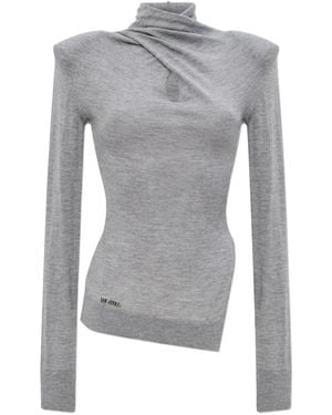 The Attico Twisted Turtleneck Top - Grey