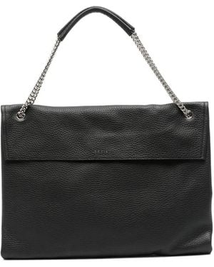 Orciani Grained Leather Chain-Link Shoulder Bag - Black