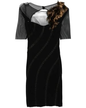 Gemy Maalouf Feather-Embellished Sheer-Panelled Dress - Black