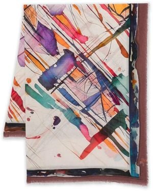 D'Aniello Abstract-Print Fringed Scarf - Grey