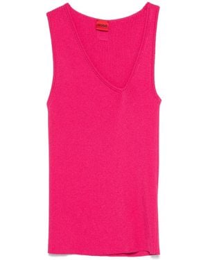 HUGO Sleeveless Asymmetric V-Neck Knitted Top - Pink