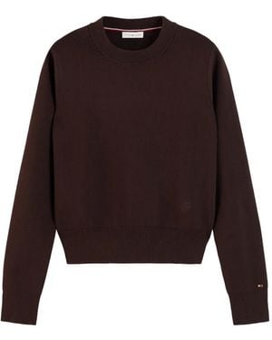 Tommy Hilfiger Pull Premium À Logo Brodé Et Col Rond - Purple
