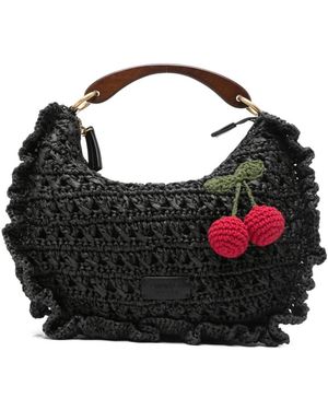 Twinset Ruffled Cherry-Detail Tote Bag - Black