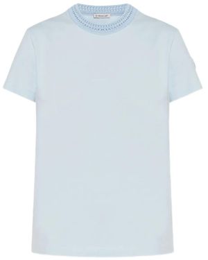 Moncler T-Shirt With Decorative Neckline - Blue