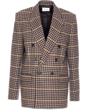 Saint Laurent Doppelreihiges Sakko mit Karo - Braun