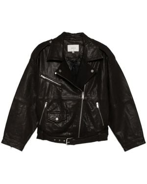 Gestuz Belted Leather Jacket - Black