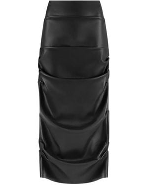Manière De Voir High-Waisted Leather Midi Skirt - Black