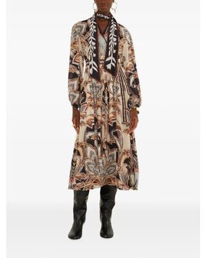 FARM Rio Tapestry Dream Paisley-Print Pussy-Bow Midi Dress - Natural