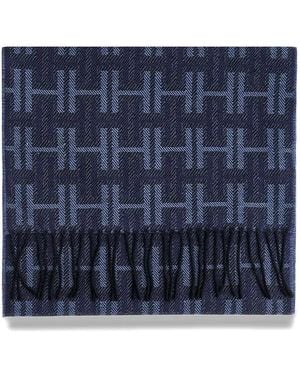 Hackett Monogram-Pattern Scarf - Blue