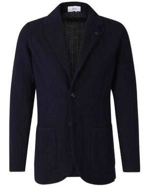 Lardini Herringbone-Knit Virgin Wool Jacket - Blue