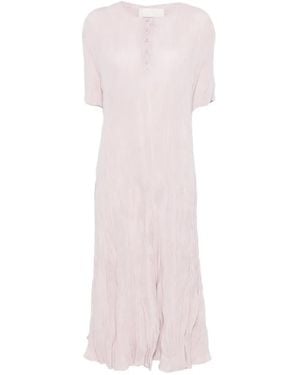 GONGDID DESIGN Plissé Flower-Button Midi Dress - Pink