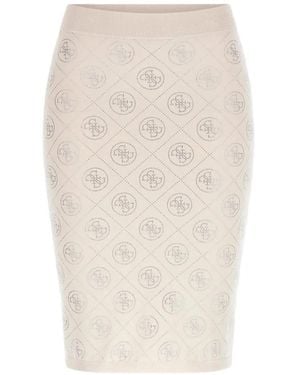Guess Wool Blend Rhinestone Skirt - Natural