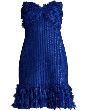 Tadashi Shoji Carmen Frayed Strapless Dress - Blue