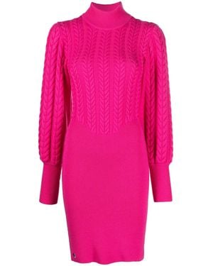 Philipp Plein Cable-Knit High-Neck Dress - Pink