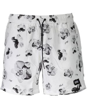 KARL LAGERFELD Floral-Print Swim Trunks - Grey