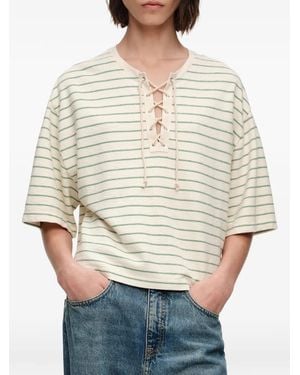 Bimba Y Lola Striped Adjustable Crew Neck T-Shirt - Natural