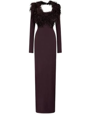 The Attico Feather-Trim Open-Back Maxi Dress - Blue