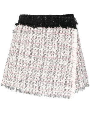 MSGM Wrap-Front Tweed Skorts - Gray