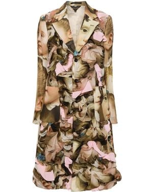 Comme des Garçons Renaissance-Print Ruched Midi Coat - Green