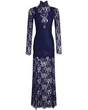 Rabanne Long-Sleeved Lace Maxi Dress - Blue