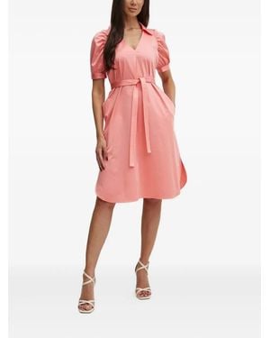 BOSS Puff-Sleeve Belted Midi Dress - Pink