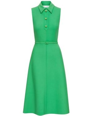 Oscar de la Renta Cactus Button-Detail Belted Midi Dress - Green