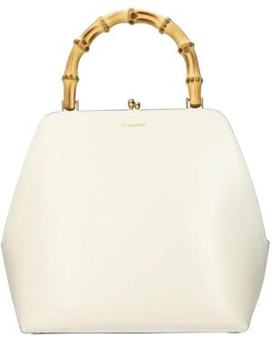 Jil Sander Bamboo-Handle Leather Tote Bag - White