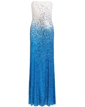 Jenny Packham Strapless Sequin-Embellished Maxi Dress - Blue
