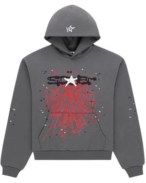 Sp5der Splat Graphic-Print Star-Motif Hoodie - Grey