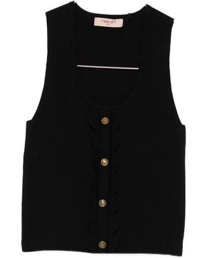 Twinset Geripptes Oberteil mit Wellensaum - Schwarz
