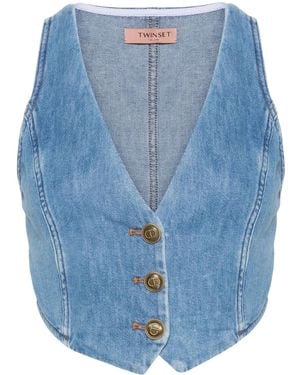 Twinset Button-Up Denim Waistcoat - Blue