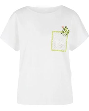 Marc Cain Crochet-Patch Cactus-Embroidered T-Shirt - White