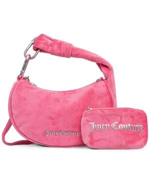 Juicy Couture Set De Dos Bolsos Shopper De Velour Con Detalles De Cristal - Rosa