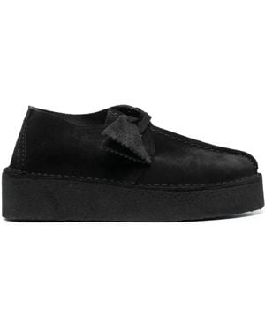 Clarks Platform-Sole Leather Trainers - Black